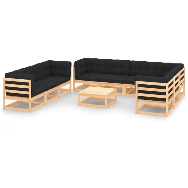 

Juego de muebles de jardín 10 pzas y cojines madera pino maciza