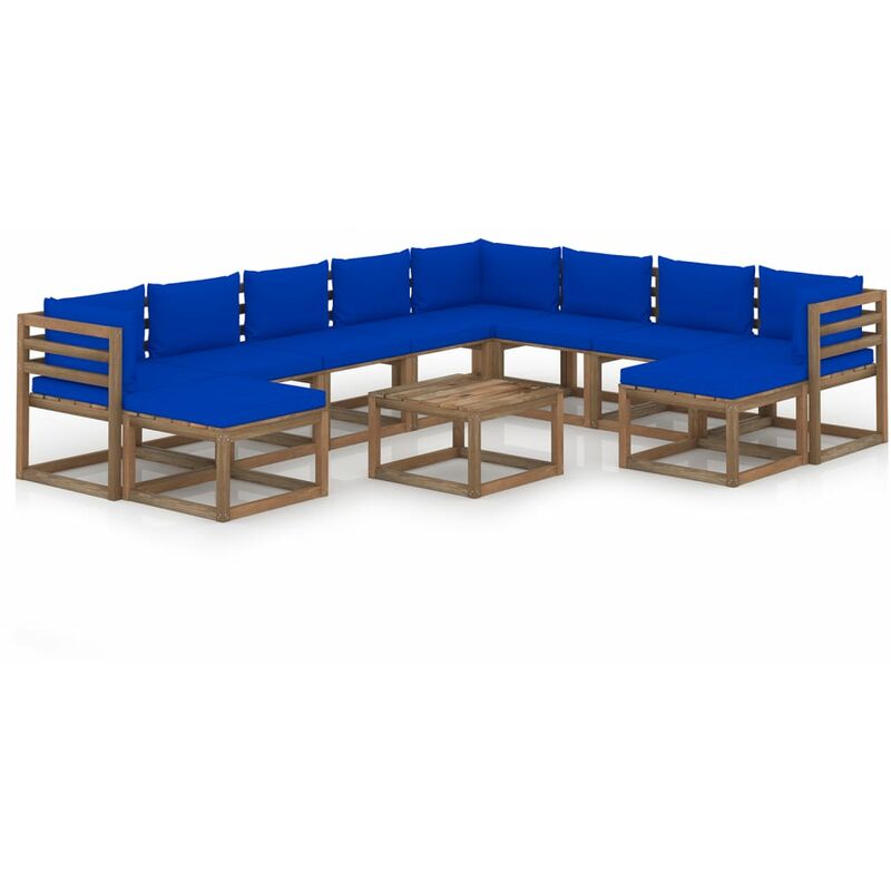 

Juego de muebles de jardín 11 piezas con cojines azul
