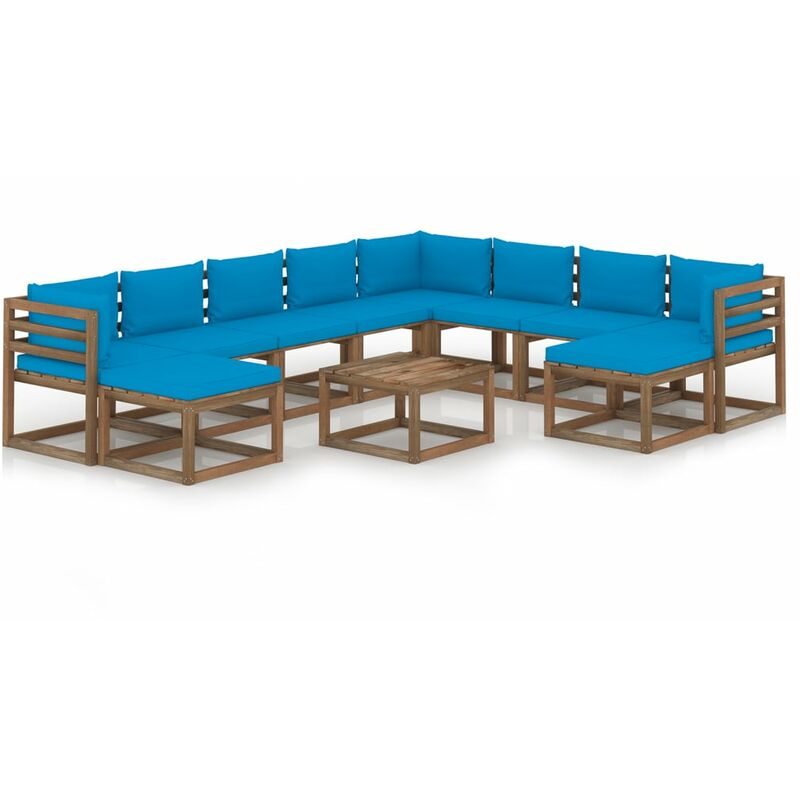 

Juego de muebles de jardín 11 piezas con cojines azul claro