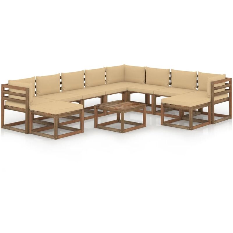 

Juego de muebles de jardín 11 piezas con cojines beige