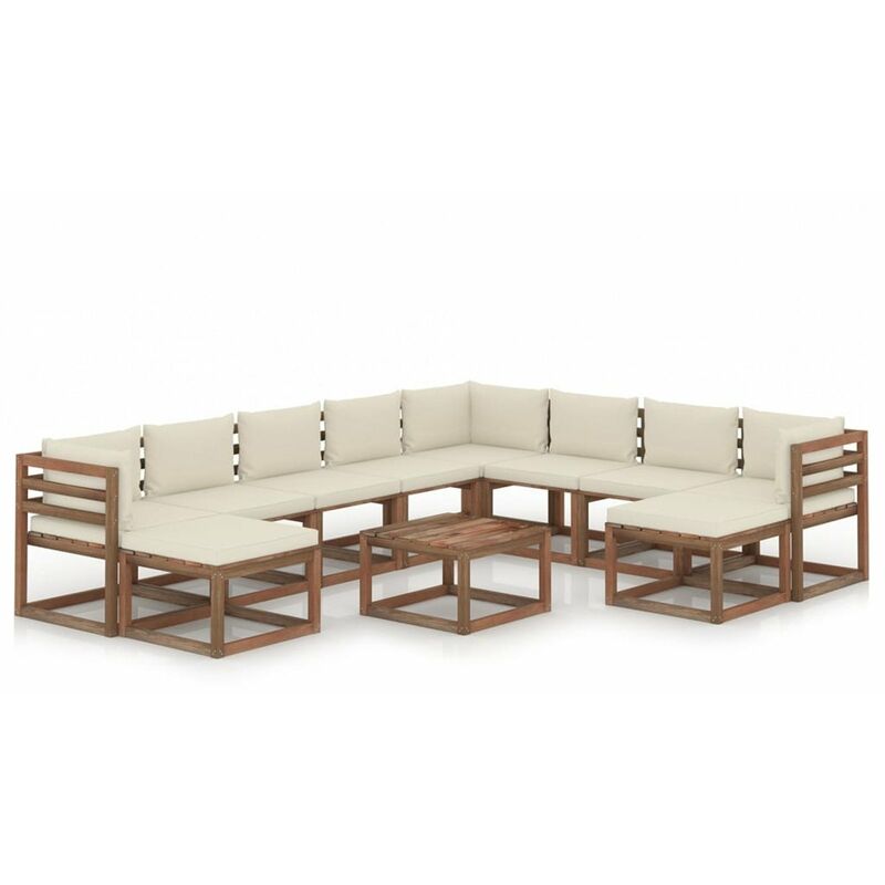 

Juego de muebles de jardin 11 piezas con cojines crema
