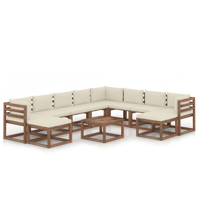 

Juego de muebles de jardín 11 piezas con cojines crema