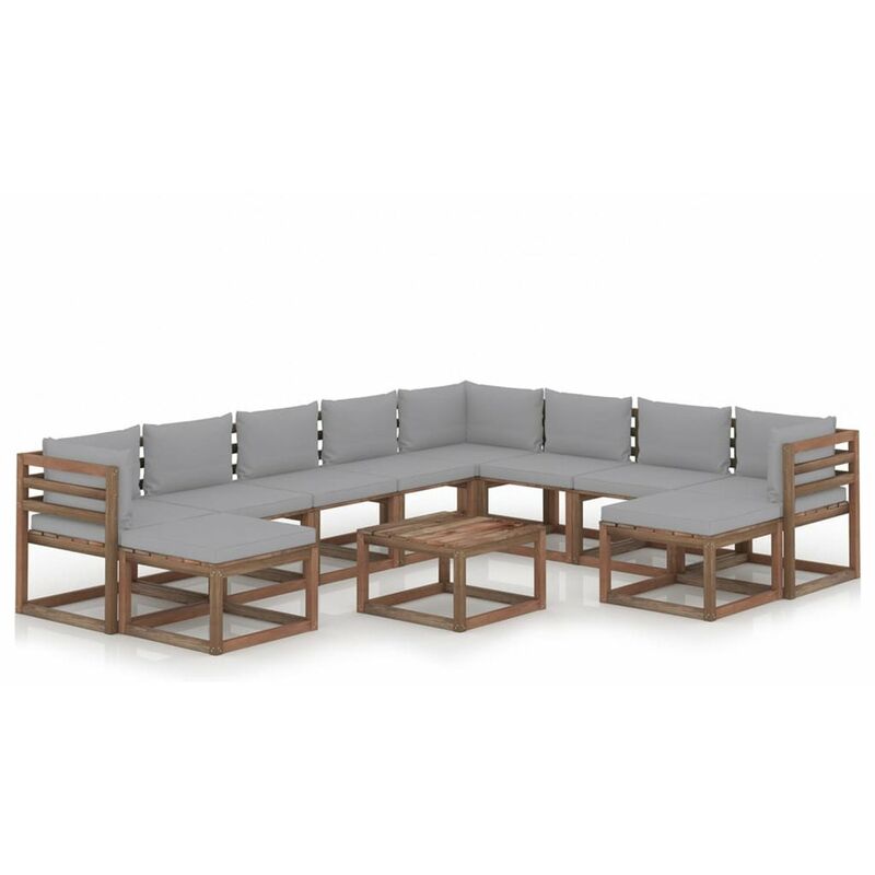 

Juego de muebles de jardin 11 piezas con cojines gris