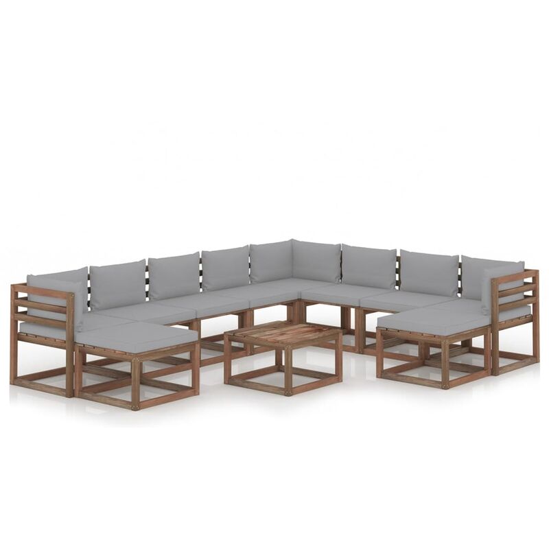 

Juego de muebles de jardín 11 piezas con cojines gris