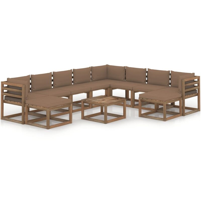 

Juego de muebles de jardín 11 piezas con cojines gris taupe