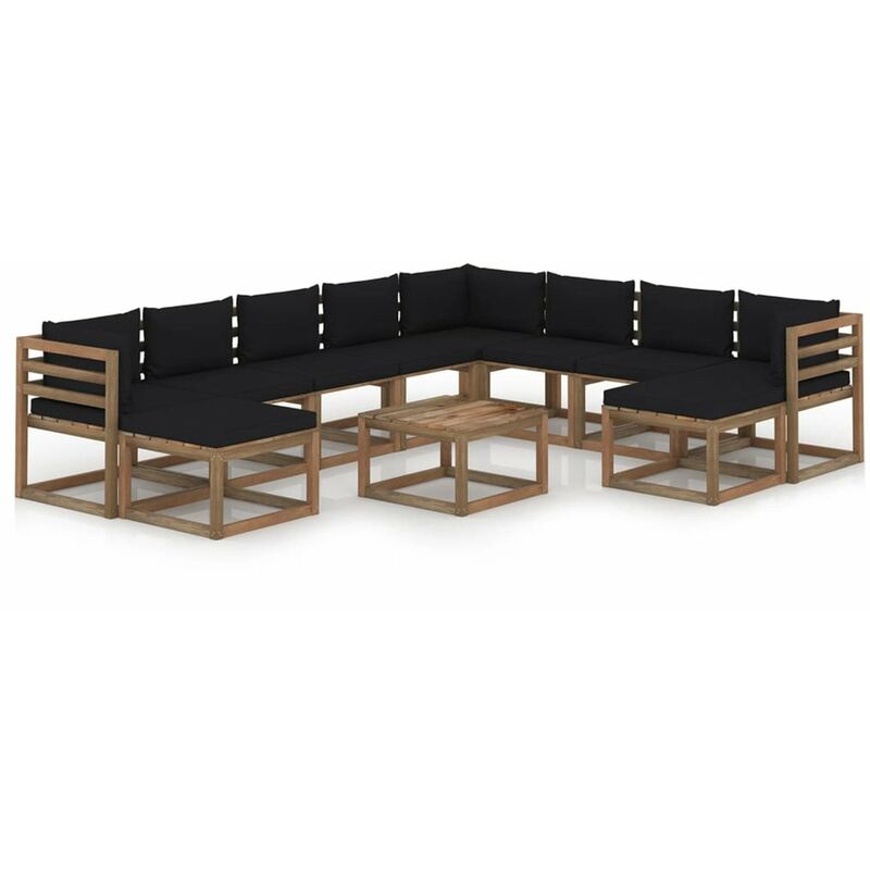 

Juego de muebles de jardin 11 piezas con cojines negro