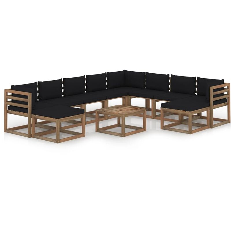 

Juego de muebles de jardín 11 piezas con cojines negro