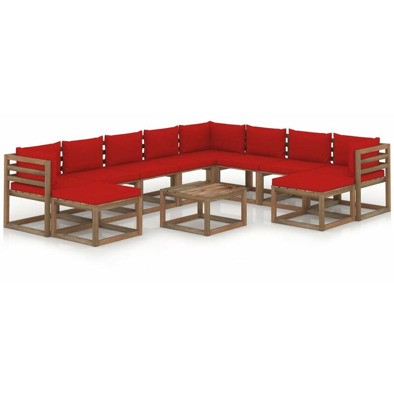 

Juego de muebles de jardin 11 piezas con cojines rojo