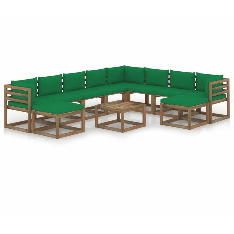 

Juego de muebles de jardín 11 piezas con cojines verde