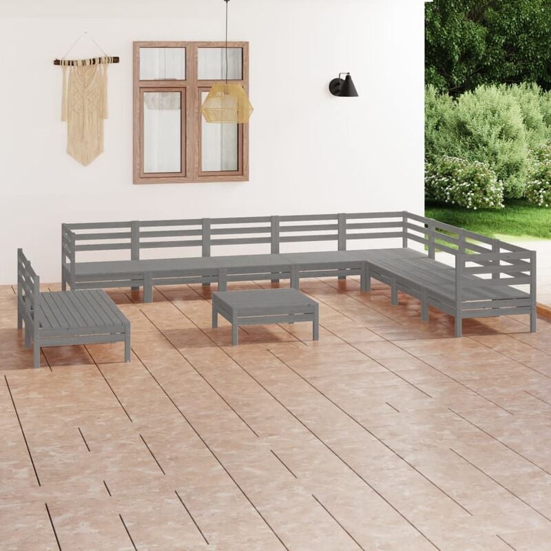 

Juego de muebles de jardín 11 piezas madera de pino maciza gris