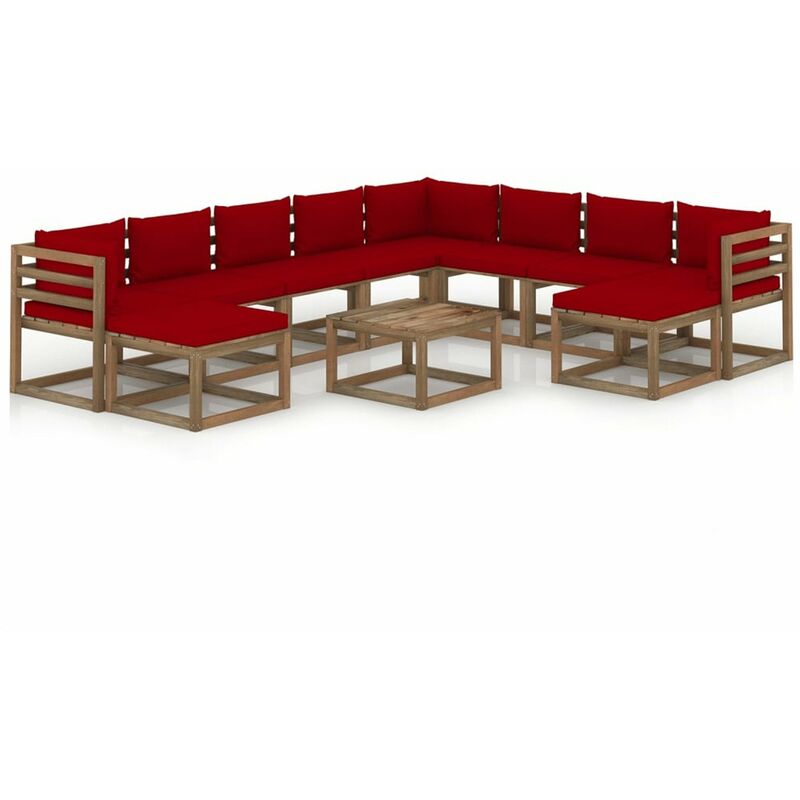 

Juego de muebles de jardin 11 pzas con cojines rojo vino tinto
