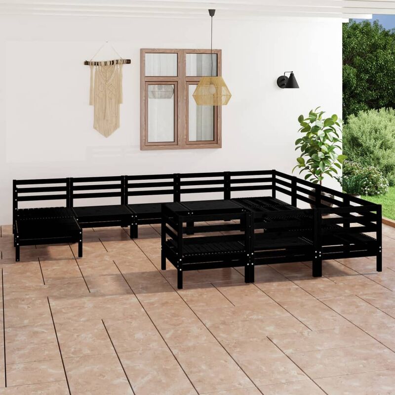 

Juego de muebles de jardín 11 pzas madera de pino maciza negro