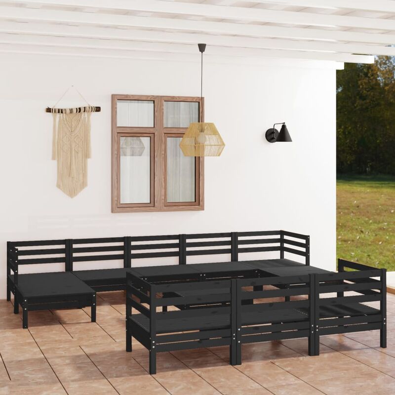 

Juego de muebles de jardín 11 pzas madera de pino maciza negro