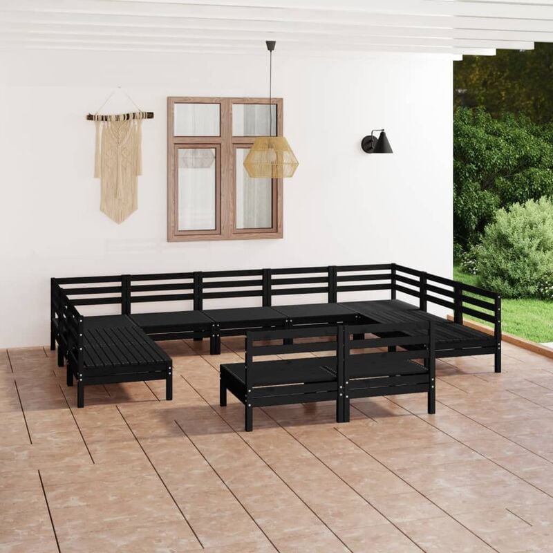 

Juego de muebles de jardín 11 pzas madera de pino maciza negro