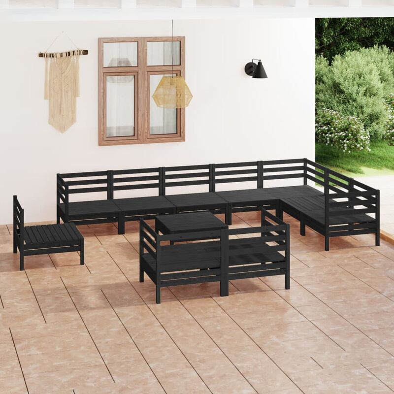 

Juego de muebles de jardín 11 pzas madera de pino maciza negro