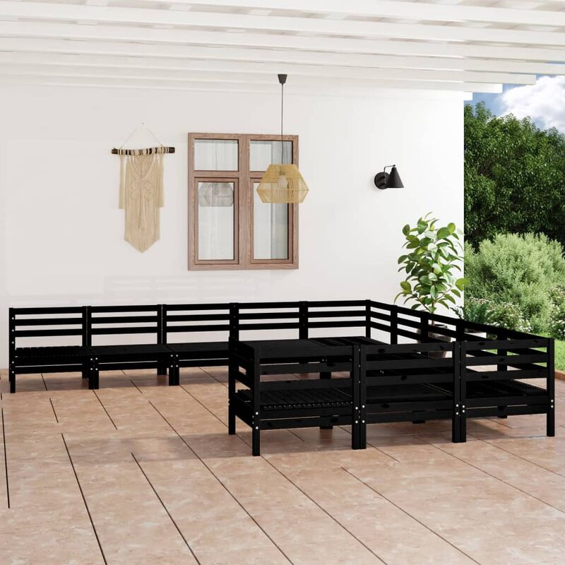 

Juego de muebles de jardín 11 pzas madera de pino maciza negro