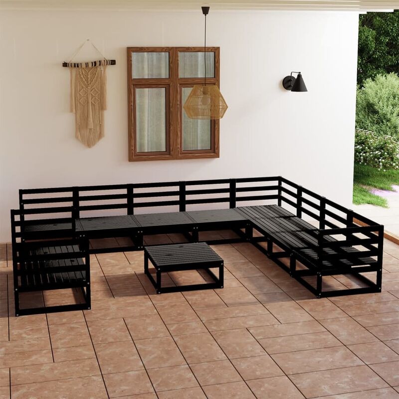 

Juego de muebles de jardín 11 pzas negro madera maciza de pino