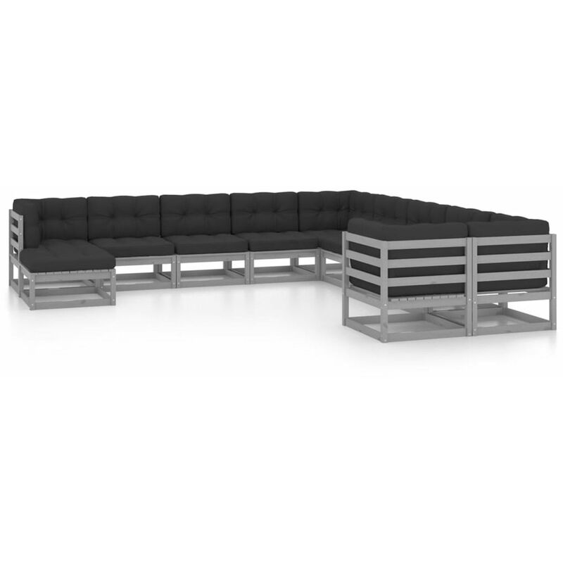 

Juego de muebles de jardin 11 pzas y cojines gris madera pino