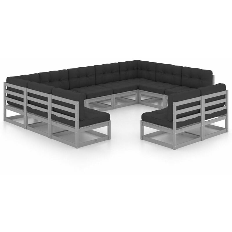 

Juego de muebles de jardin 11 pzas y cojines gris madera pino