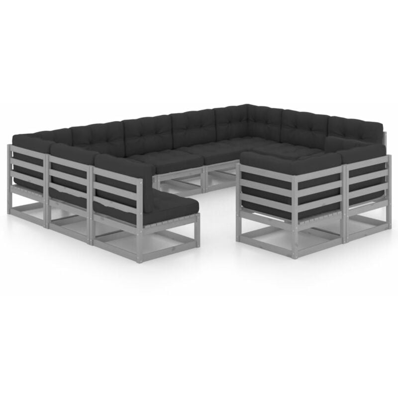

Juego de muebles de jardín 11 pzas y cojines gris madera pino