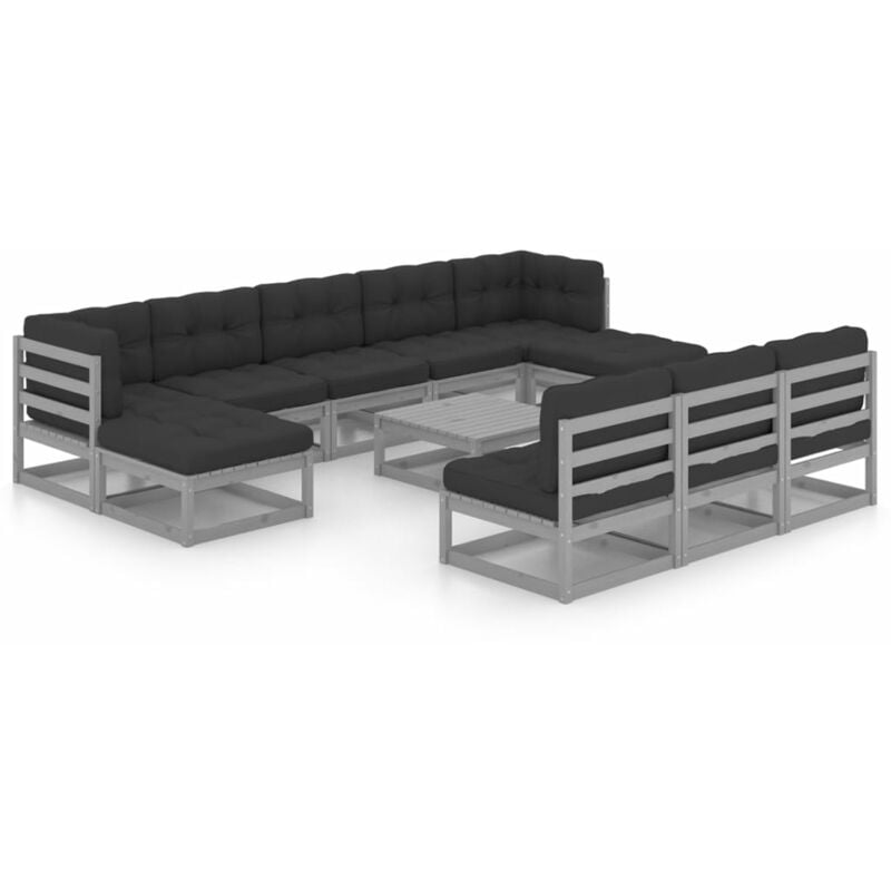 

Juego de muebles de jardín 11 pzas y cojines gris madera pino