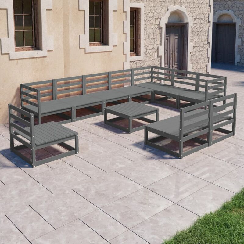 

Juego de muebles de jardín 11 pzas y cojines gris madera pino