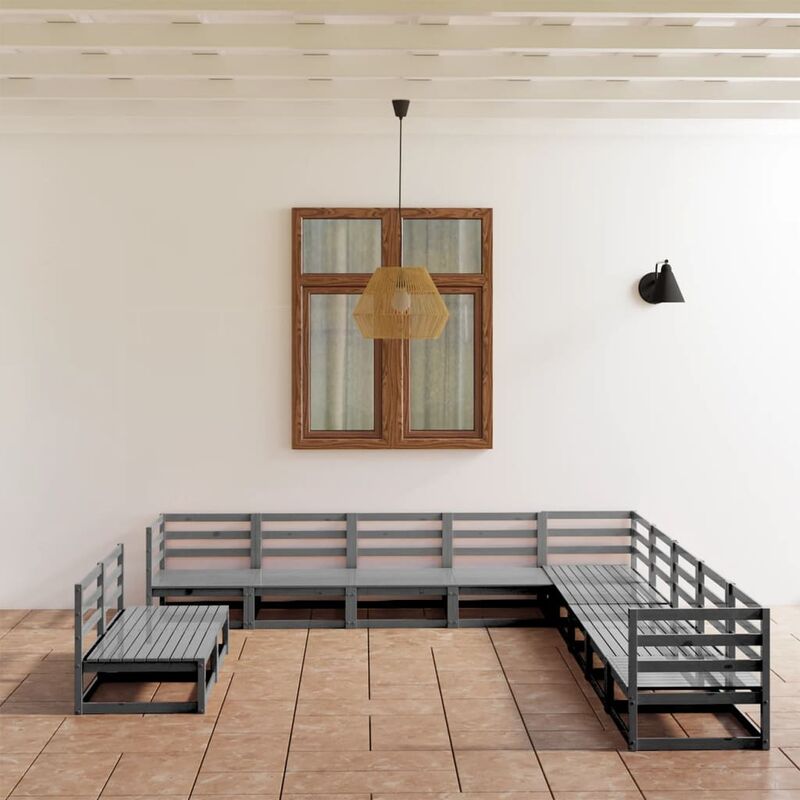 

Juego de muebles de jardín 11 pzas y cojines gris madera pino