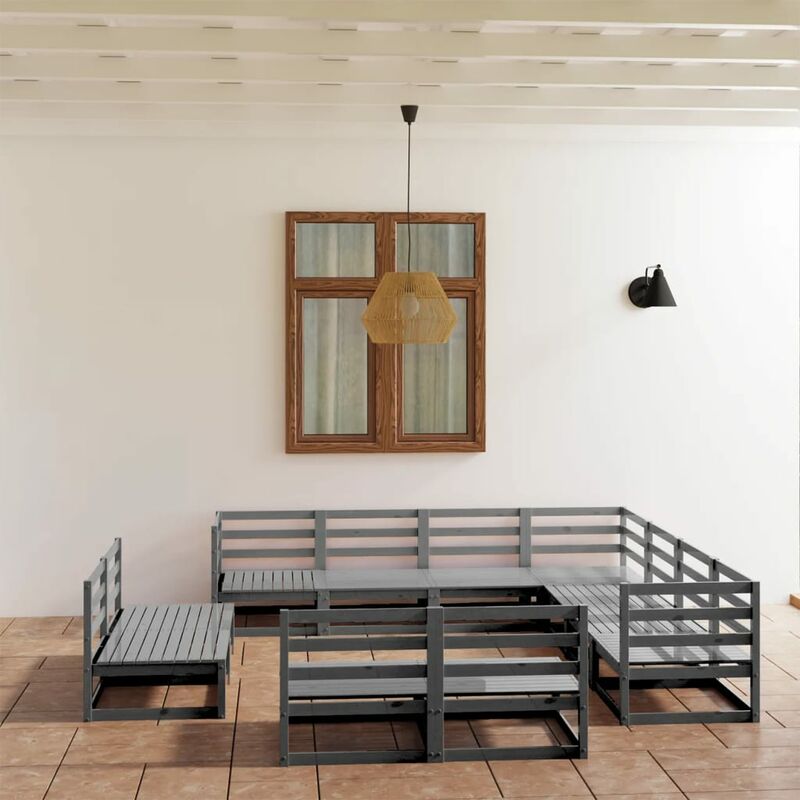 

Juego de muebles de jardín 11 pzas y cojines gris madera pino