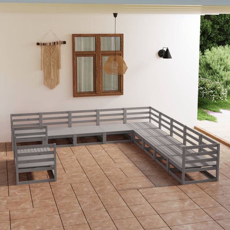 

Juego de muebles de jardín 11 pzas y cojines gris madera pino