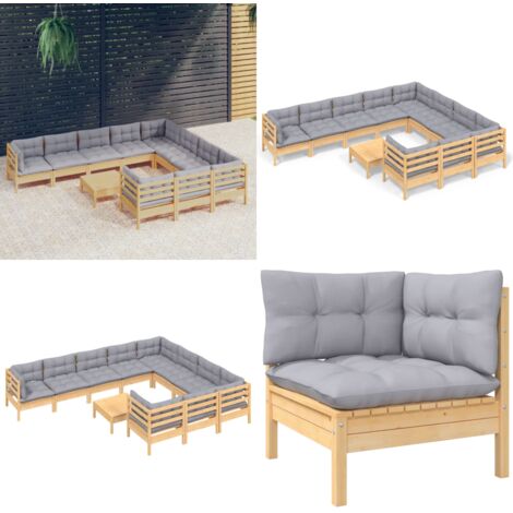 Juego de muebles de jardín 11 pzas y cojines madera de pino - Muebles de exterior - Cojines de jardín