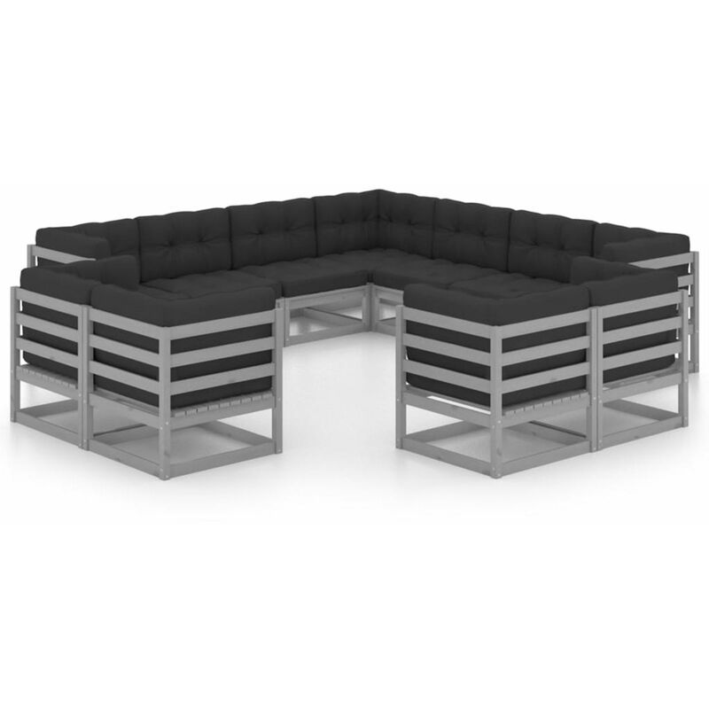 

Juego de muebles de jardin 11 pzas y cojines madera maciza pino