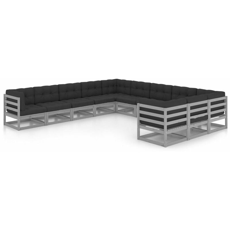 

Juego de muebles de jardin 11 pzas y cojines madera maciza pino