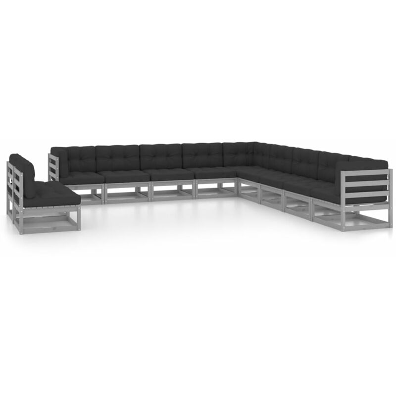 

Juego de muebles de jardín 11 pzas y cojines madera maciza pino