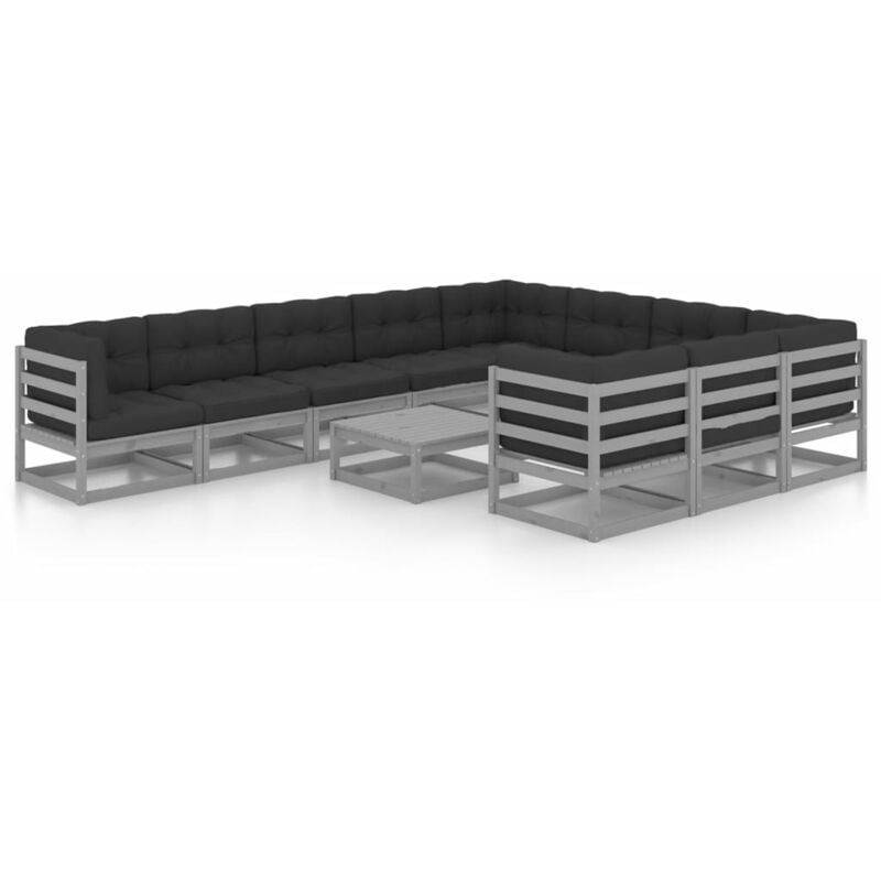 

Juego de muebles de jardín 11 pzas y cojines madera maciza pino