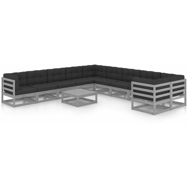 

Juego de muebles de jardín 11 pzas y cojines madera maciza pino