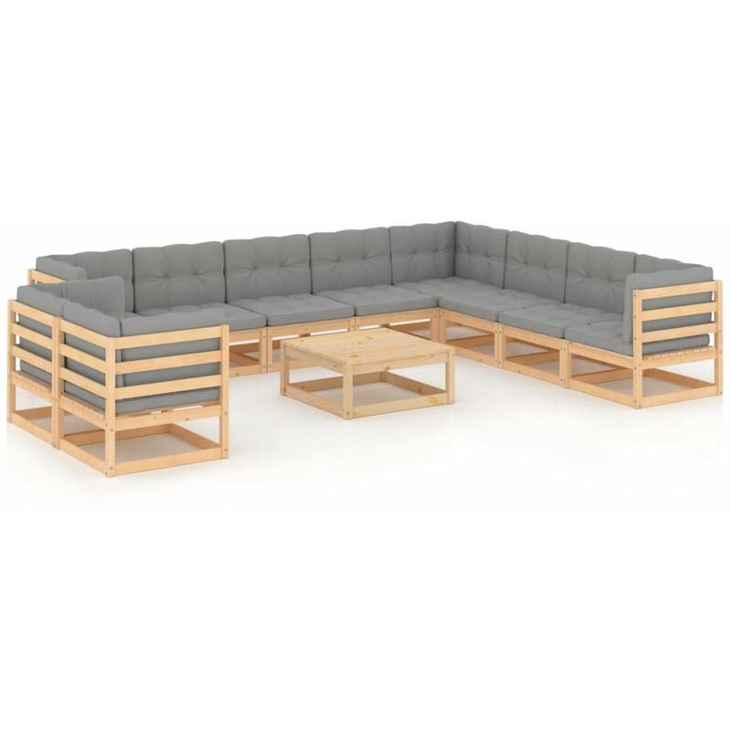 

Juego de muebles de jardin 11 pzas y cojines madera pino maciza