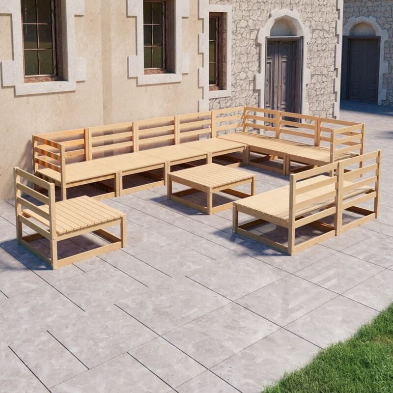 

Juego de muebles de jardín 11 pzas y cojines madera pino maciza