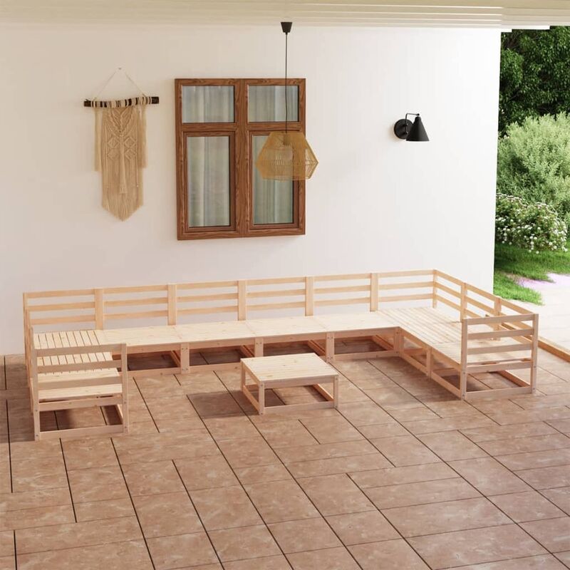 

Juego de muebles de jardín 11 pzas y cojines madera pino maciza