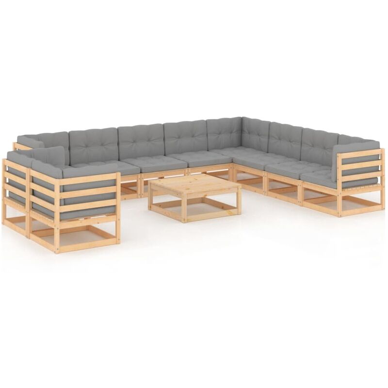

Juego de muebles de jardín 11 pzas y cojines madera pino maciza