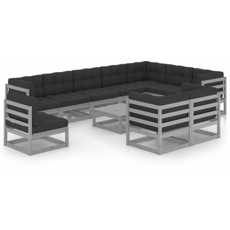 

Juego de muebles de jardín 11 pzas y cojines madera pino maciza