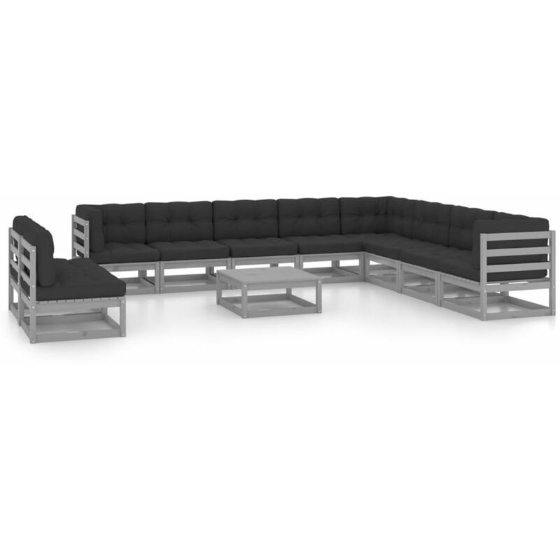 

Juego de muebles de jardín 11 pzas y cojines madera pino maciza