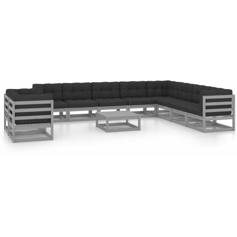 

Juego de muebles de jardín 11 pzas y cojines madera pino maciza