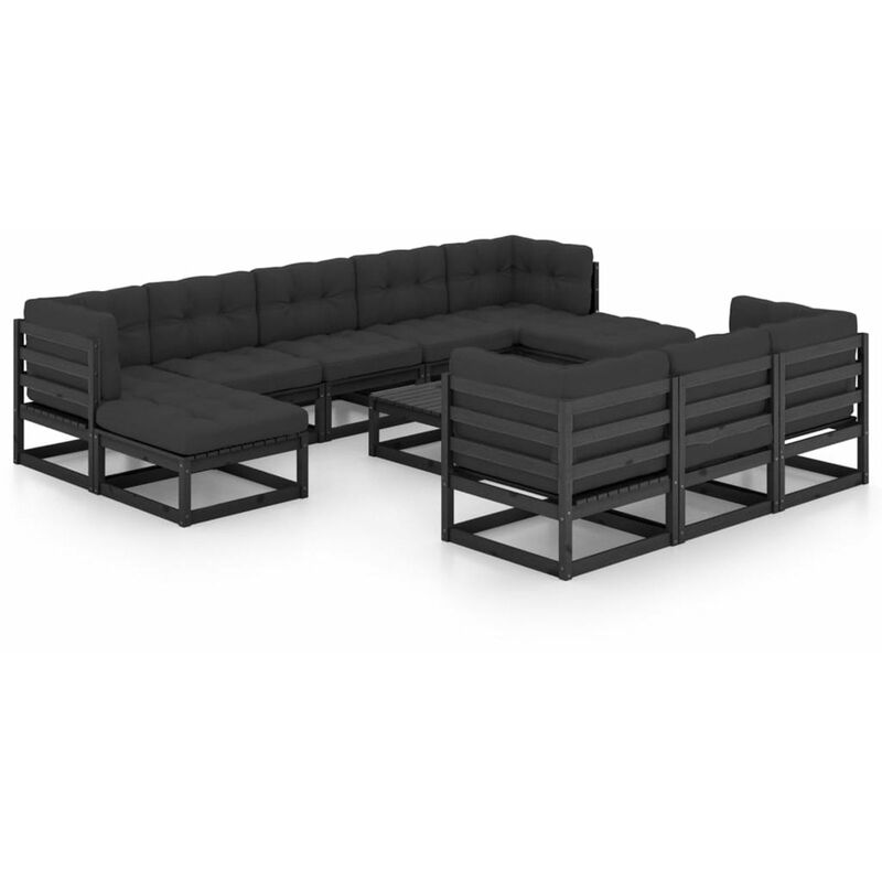 

Juego de muebles de jardin 11 pzas y cojines negro madera pino