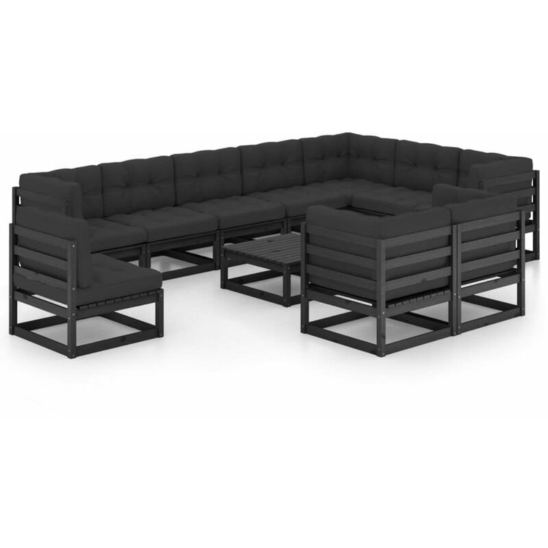 

Juego de muebles de jardin 11 pzas y cojines negro madera pino