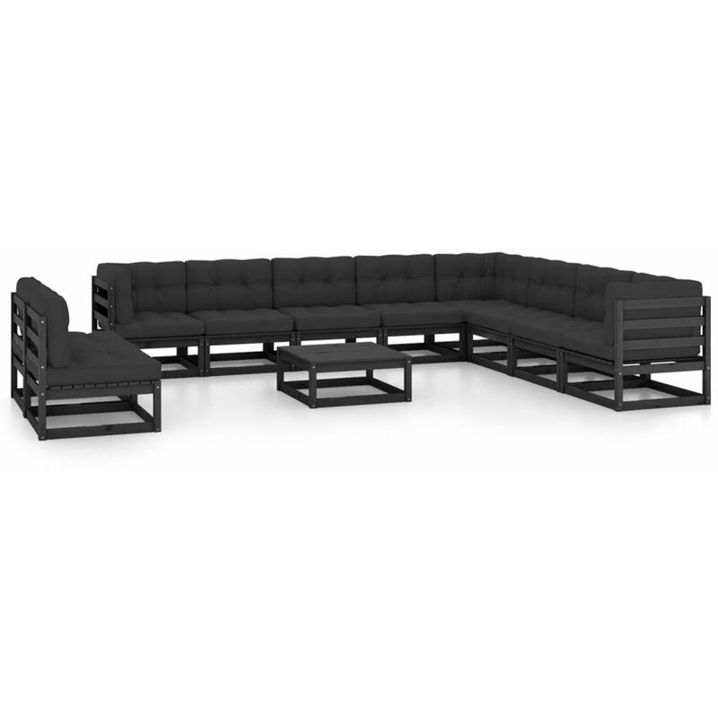 

Happyshopping - Juego de muebles de jardin 11 pzas y cojines negro madera pino