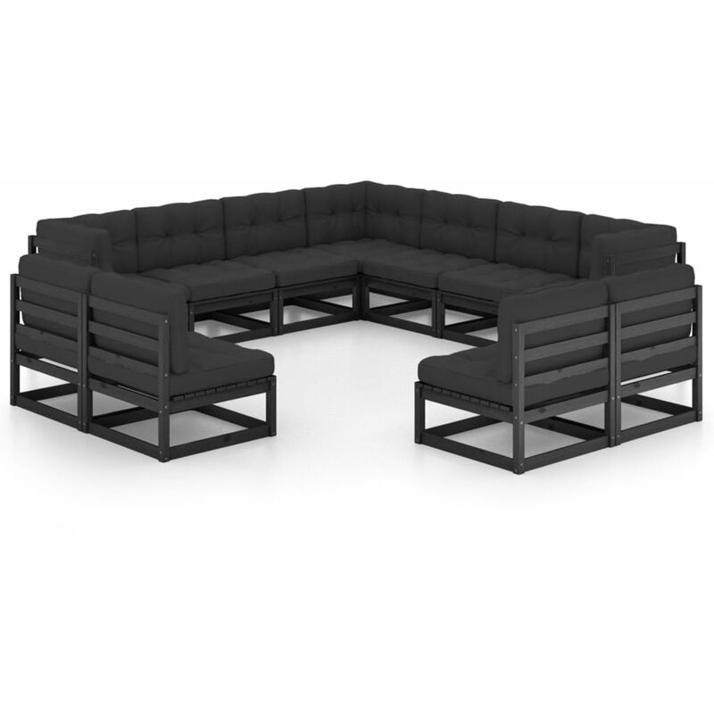 

Happyshopping - Juego de muebles de jardin 11 pzas y cojines negro madera pino