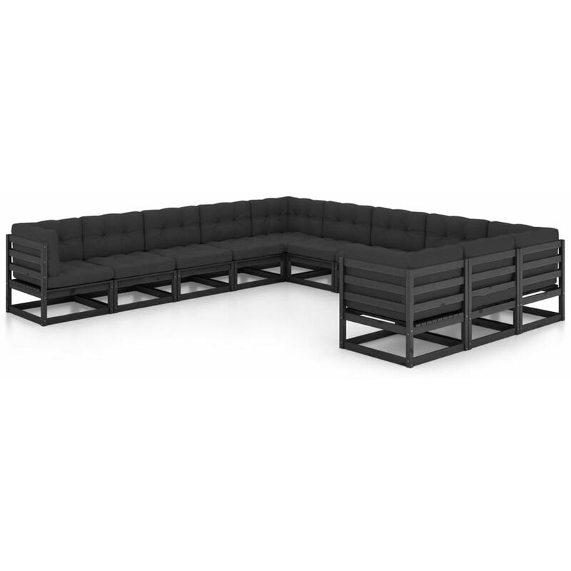 

Happyshopping - Juego de muebles de jardin 11 pzas y cojines negro madera pino