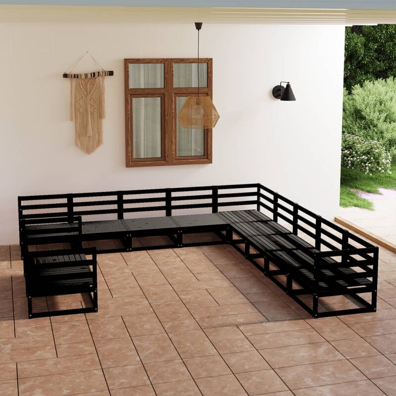 

Juego de muebles de jardín 11 pzas y cojines negro madera pino