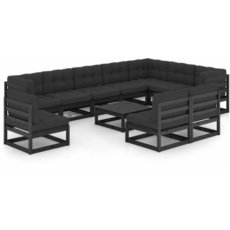 

Juego de muebles de jardín 11 pzas y cojines negro madera pino