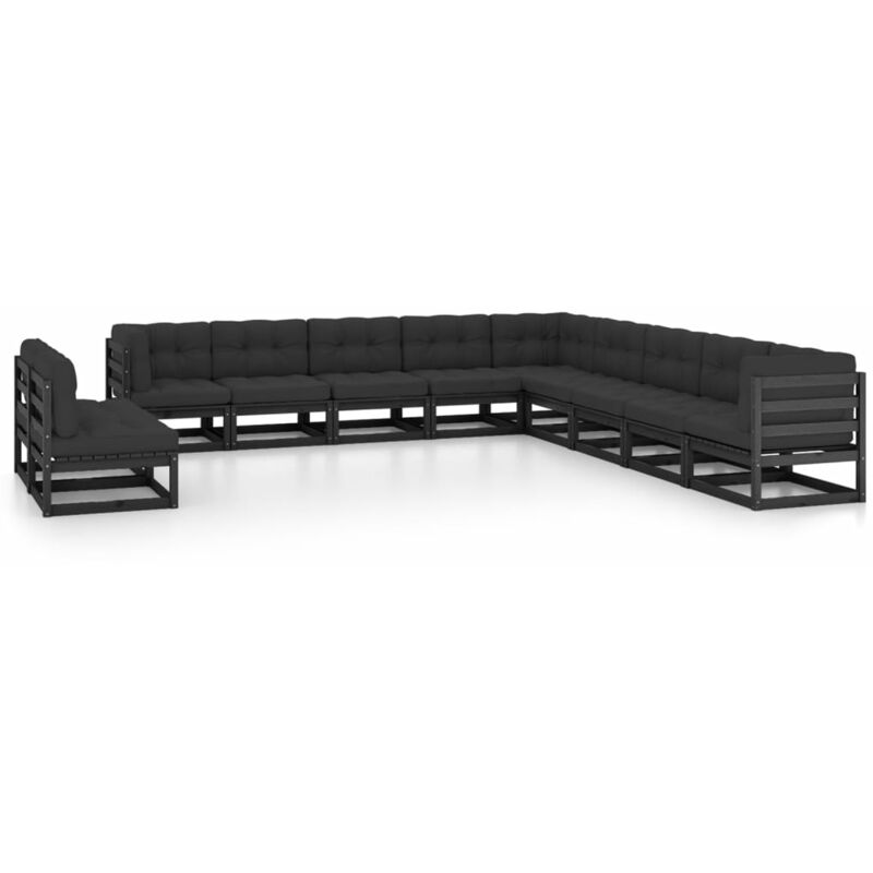 

Juego de muebles de jardín 11 pzas y cojines negro madera pino